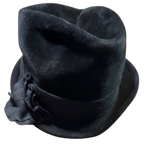 Vintage Marshall Field & Company‎ Black Felt Hat Rhinestone Flower Union Label - Picture 4 of 9